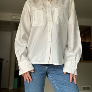 Karen Scott White Collared Button Shirt